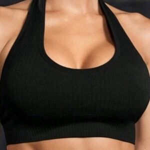 SHEIN Black Ribbed Halter Sports Bra